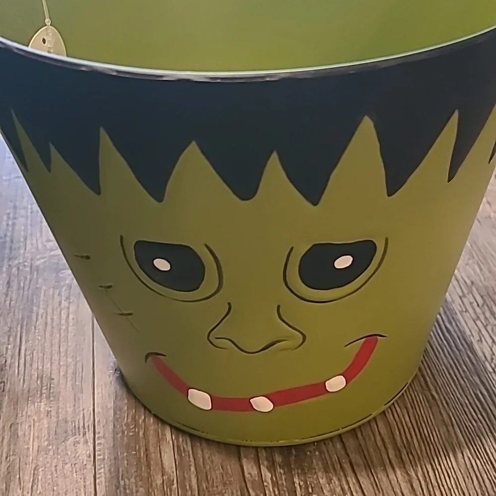 Set 3 of Green Frankenstein Halloween Buckets/Flower Pails